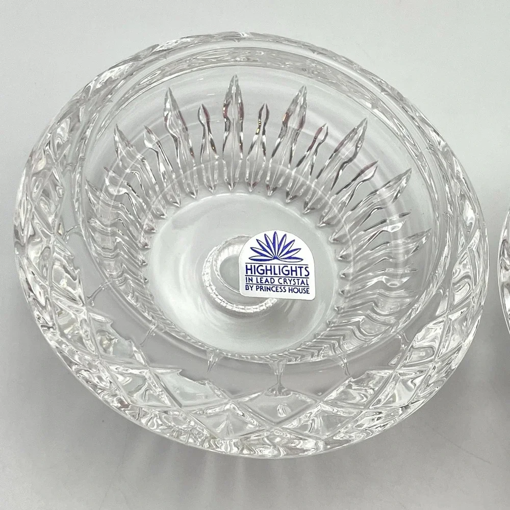 Vintage 1984 Princess House Highlights Lead Crystal‎ Candle Holders Set Of 2 Box